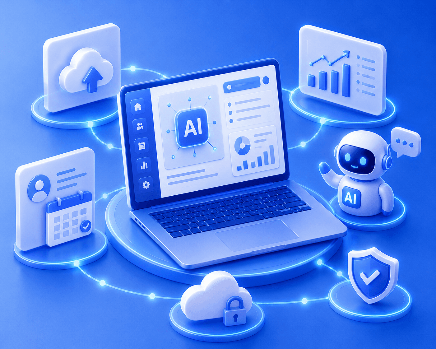 AI-enabled digital workplace shown across desktop and mobile devices