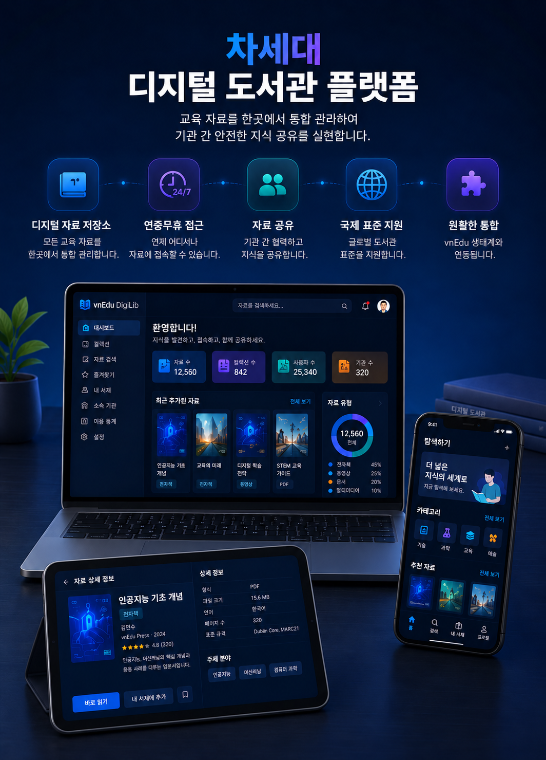 vnEdu DigiLib 플랫폼 인터페이스